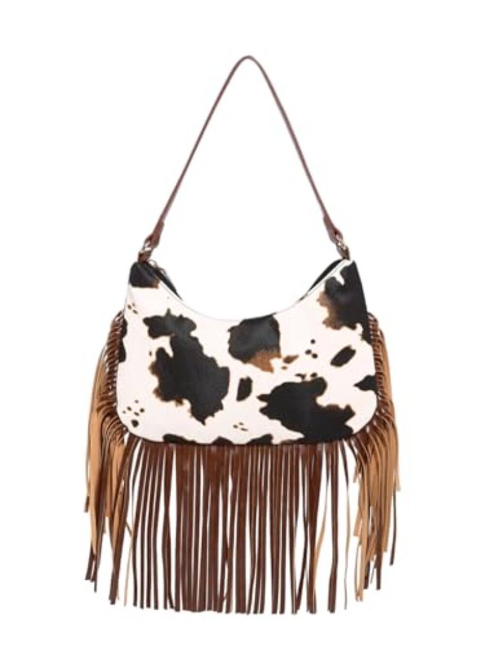 Women's Boho Cow Print Fe Trim Underarm Bags‎ Western Cowgirl Zipper